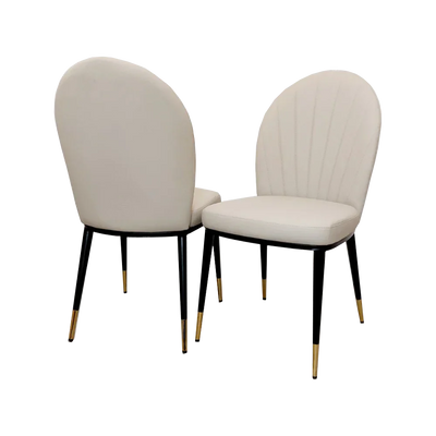 Lucien 180cm Gold Dining Table with Pandora Gold Sintered Stone Top + Etta Beige PU Leather Dining Chairs-Esme Furnishings