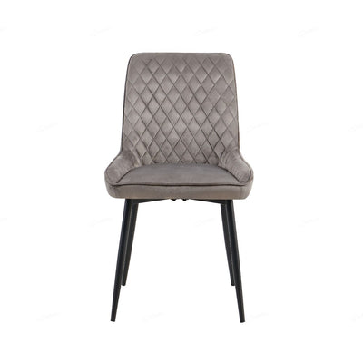 Nina Grey Velvet Quilted Dining Chairs With Black Metal Base - Pairs