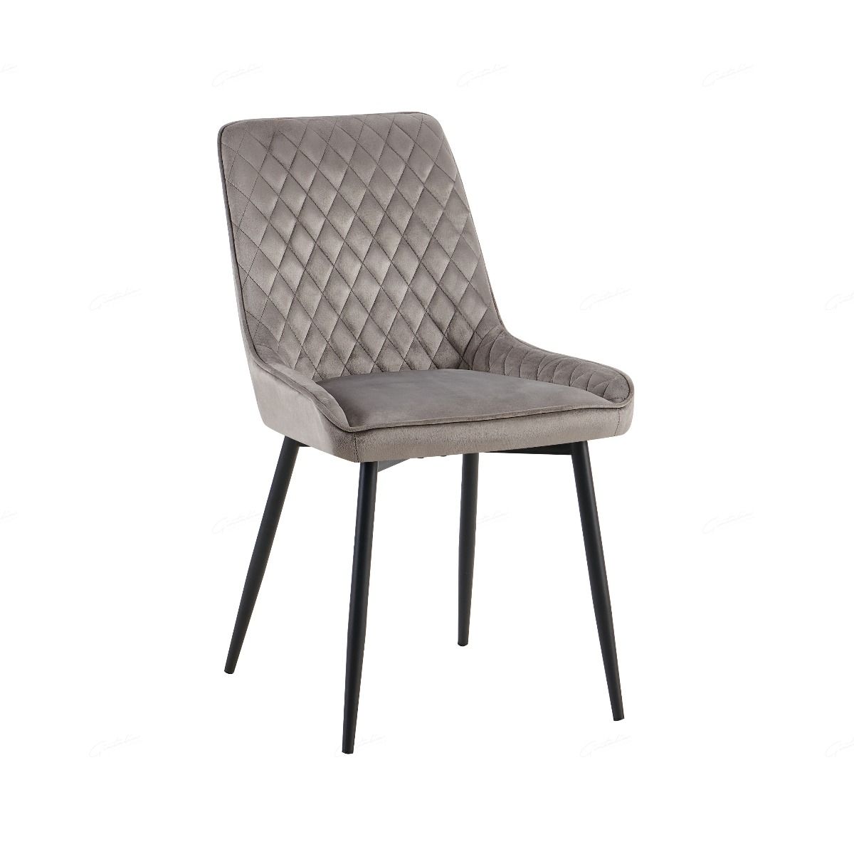 Nina Grey Velvet Quilted Dining Chairs With Black Metal Base - Pairs