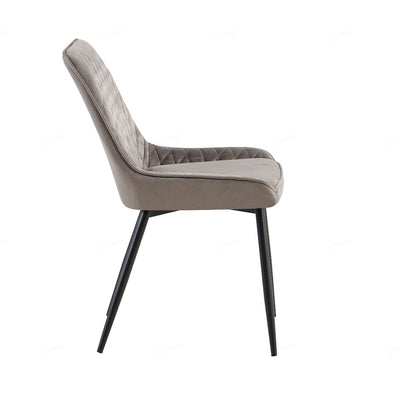 Nina Grey Velvet Quilted Dining Chairs With Black Metal Base - Pairs