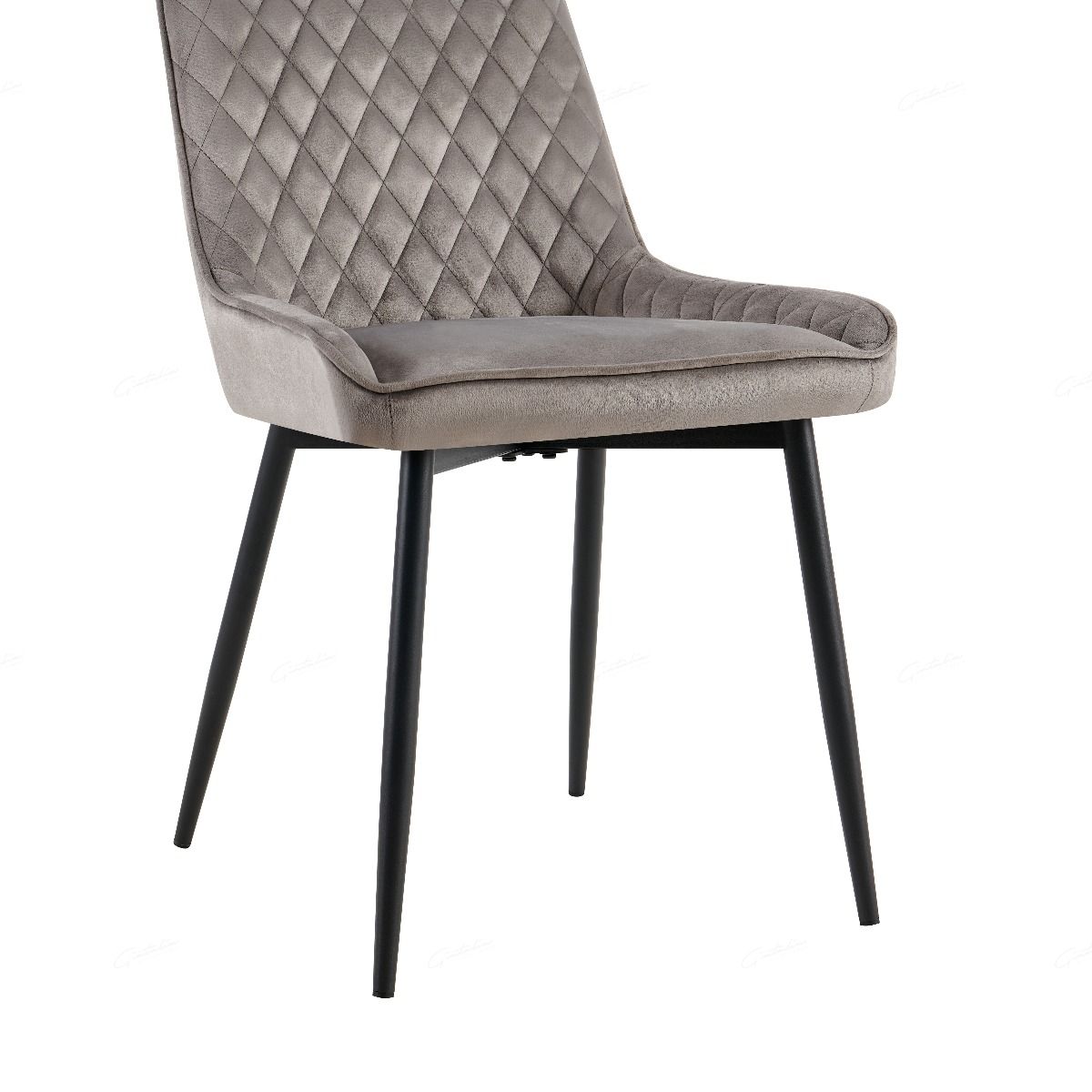 Nina Grey Velvet Quilted Dining Chairs With Black Metal Base - Pairs