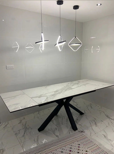 Phoenix 160-240cm White Ceramic Marble Extending Table + Grey PU Leather Swivel Dining Chairs