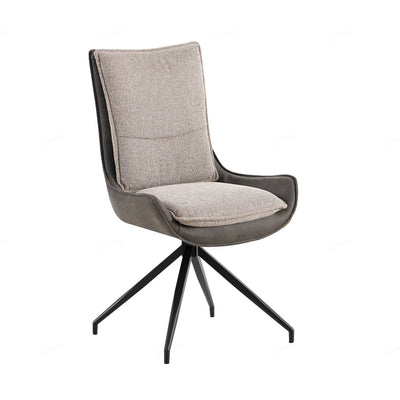 Plush Beige Contrasting Fabric Swivel Dining Chairs With Black Metal Base - Pairs -