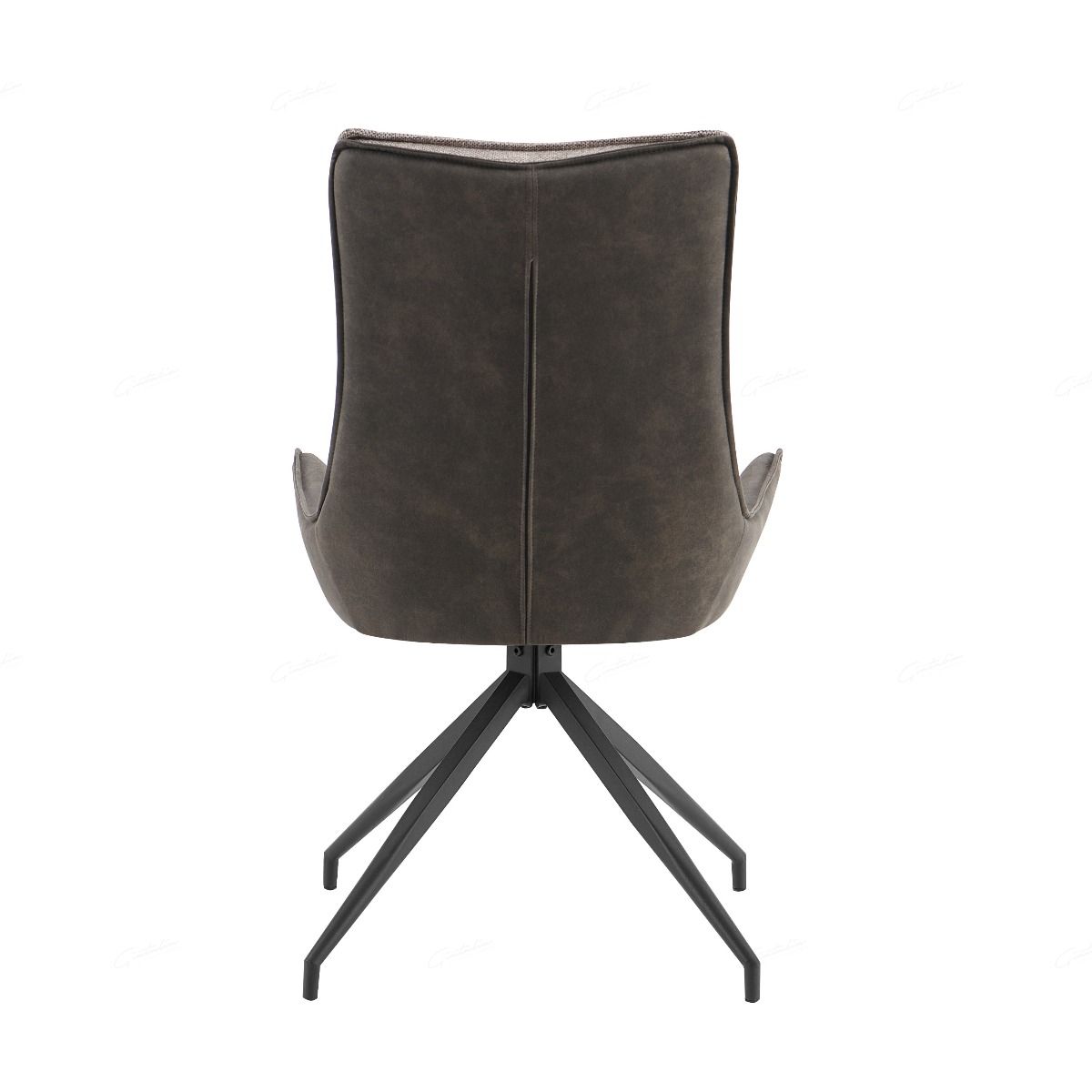 Plush Beige Contrasting Fabric Swivel Dining Chairs With Black Metal Base - Pairs -