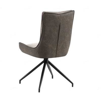Plush Beige Contrasting Fabric Swivel Dining Chairs With Black Metal Base - Pairs -