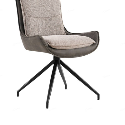 Plush Beige Contrasting Fabric Swivel Dining Chairs With Black Metal Base - Pairs -